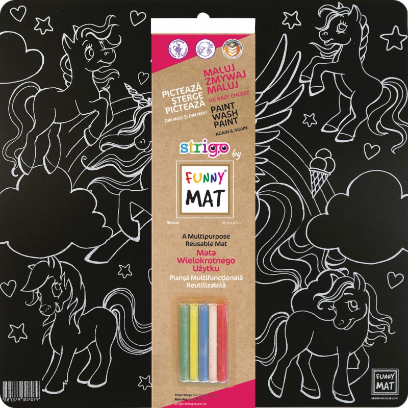 STRIGO FUNNY MAT BLACK UNICORNS 40x40cm.+KREDA, Kolorowanki, Książeczki