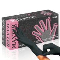 Rękawice nitrylowe bezpudrowe MAXTER, 100 szt., rozmiar XS, czarne, Rękawice, Ochrona indywidualna