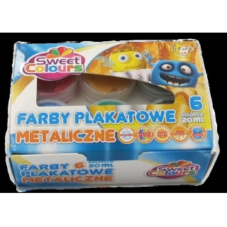 FARBY PLAKATOWE 6 KOL.20ML.METAL.SWEET COLOURS, Farby, Plastyka