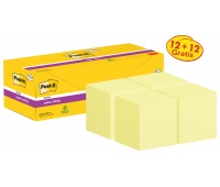 Sticky notes POST-IT Super Sticky, 76x76mm, 90 sheets/pad, 12 + 12 pads FREE, canary yellow, Self-adhesive pads, Paper and labels