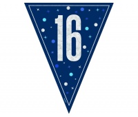 GIRLANDA URODZINOWA 16th BIRTHDAY NIEBIESKA 2,74m., Bannery, girlandy, Art. na okazje i przyjęcia