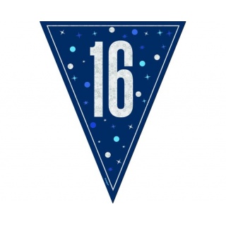 GIRLANDA URODZINOWA 16th BIRTHDAY NIEBIESKA 2,74m., Bannery, girlandy, Art. na okazje i przyjęcia