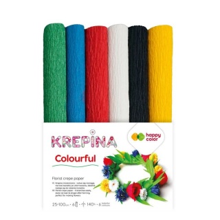 KREPINA MARSZCZONA 25x100cm.MIX COLORFUL 6kol., Bibuła, krepina, Plastyka