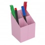 Przybornik na biurko ICO kwadratowy, plastikowy, 4 komory, pastelowy różowy, Przyborniki na biurko, Drobne akcesoria biurowe