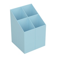 Przybornik na biurko ICO kwadratowy, plastikowy, 4 komory, pastelowy niebieski