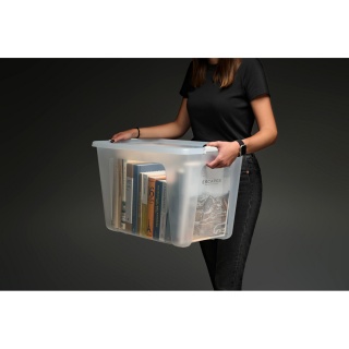 Pojemnik MOXOM PrimeStore, z kółkami, 580x390x390mm, 56l, transparentny, Pudła, Wyposażenie biura