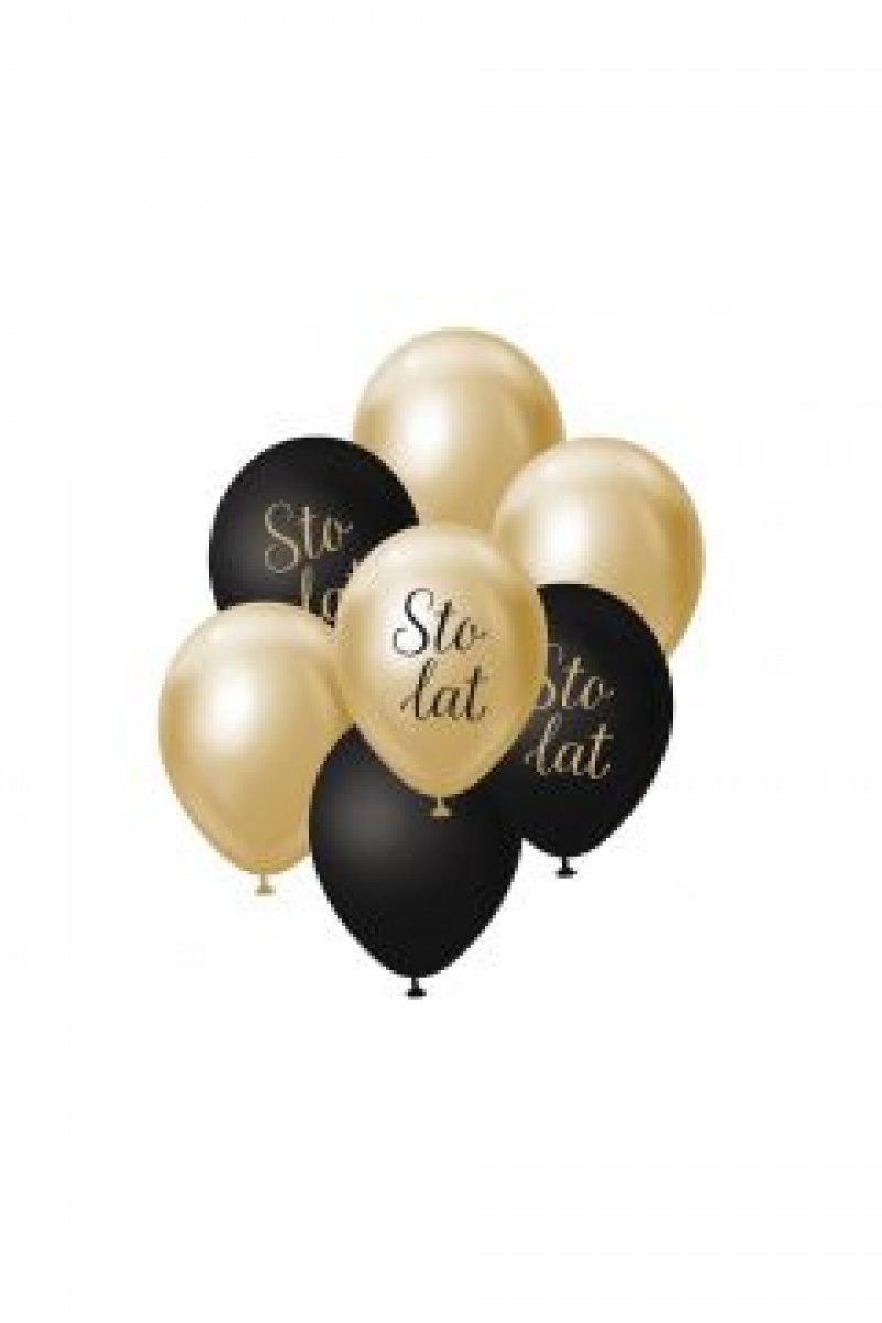 BUKIET BALONOWY B&C ZŁOTO-CZARNY STO LAT 7szt., Balony, Art. na okazje i przyjęcia