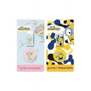 GUMKA+TEMPERÓWKA MINIONKI BLISTER, Gumki, Art. do pisania i korygowania