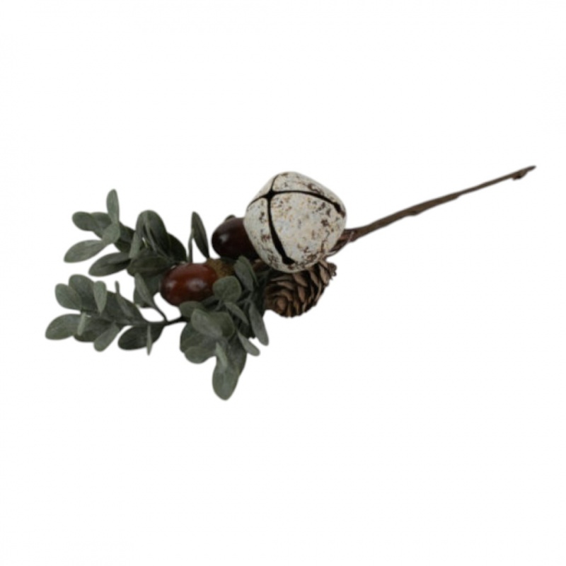 GAŁĄZKA Z DZWONKIEM , ŻOŁĘDZIAMI I SZYSZKĄ 25CM, Dekoracje, ozdoby, Art. dekoracyjne i prezentowe