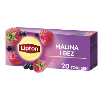 Herbata LIPTON owocowa, malina i bez, 20 torebek, Herbaty, Artykuły spożywcze