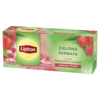 Herbata LIPTON zielona, z nutą truskawki i maliny, 20 torebek, Herbaty, Artykuły spożywcze