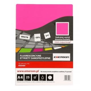 ETYKIETY SAMOPRZ.A4 FLUO RÓŻOWE 25ark., Etykiety samoprzylepne i inne, Galanteria papiernicza