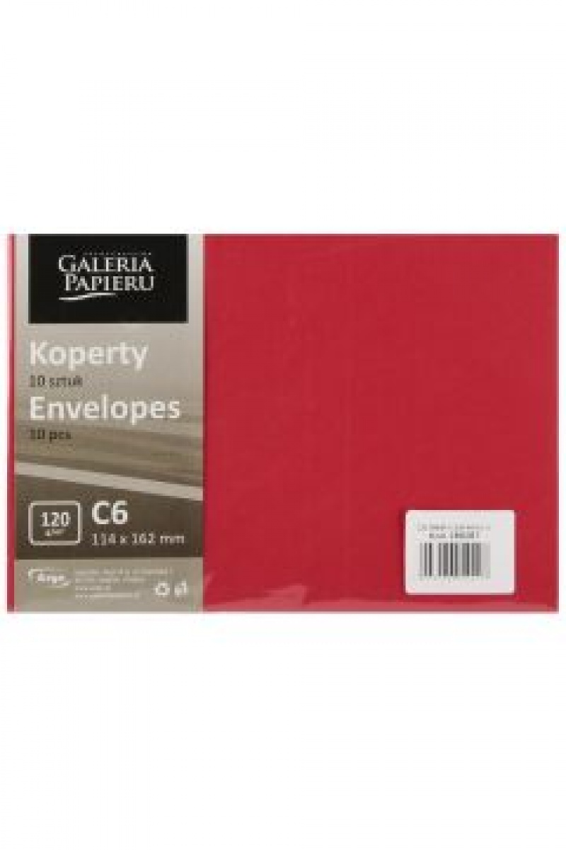 KOPERTA OZD. C6 120g GŁADKI CZERWONY K 10szt., Koperty kolorowe i ozdobne, Koperty i akcesoria do wysyłek