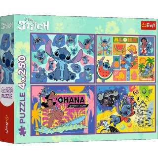 Puzzle 4x250 - Niezwykly Stitch !!, 4w1, Puzzle
