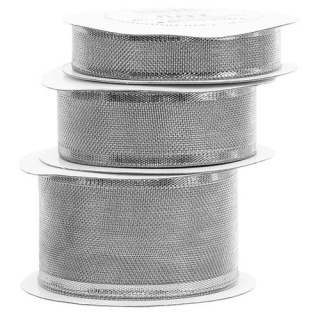 WSTĄŻKA METALICZNA W PASKI 38MM/9,1MB SREBRNA, Wstążki, tasiemki, Art. kreatywne