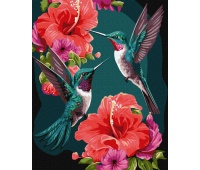 Paint by numbers IDEYKA, 40x50 cm, metallic, emerald hummingbirds, 1 pc, in a box