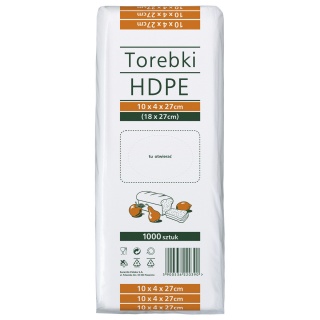 Torebki spożywcze HDPE, 10x4x27cm, 1000 szt., transparentne, Woreczki i torby foliowe, Artykuły higieniczne i dozowniki