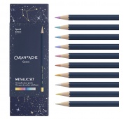 Crayons CARAN D'ACHE Cosmic Blue, in the box, 10 pcs, mix of metallic colors