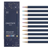 Kredki CARAN D'ACHE Cosmic Blue, w pudełku, 10 szt., mix kolorów metalicznych, Plastyka, Artykuły szkolne
