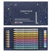 Kredki CARAN D'ACHE Cosmic Blue, w pudełku, 20 szt., mix koloró metalicznych, Plastyka, Artykuły szkolne
