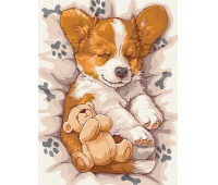 Paint by numbers IDEYKA, 30x40 cm, sleeping corgi, 1 pc.