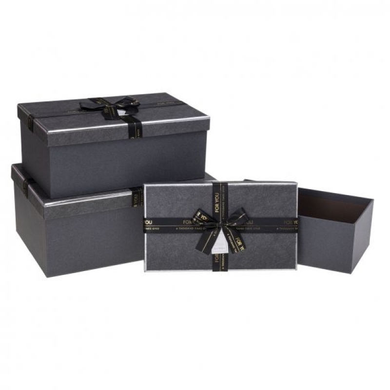 Zest. Pudełek PUG-23243-PR BLACK set 3 pcs, Pudełka, kuferki, Art. dekoracyjne i prezentowe