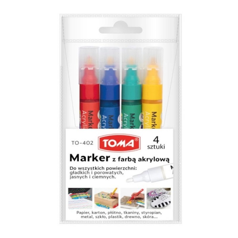 MARKER AKRYLOWY MIX 4KOL.CZERW.NIEB.ZIEL.Ż&Oacute;ŁTY, Markery permanentne, Art. do pisania i korygowania