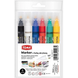 MARKER AKRYLOWY MIX 6KOL., Markery permanentne, Art. do pisania i korygowania