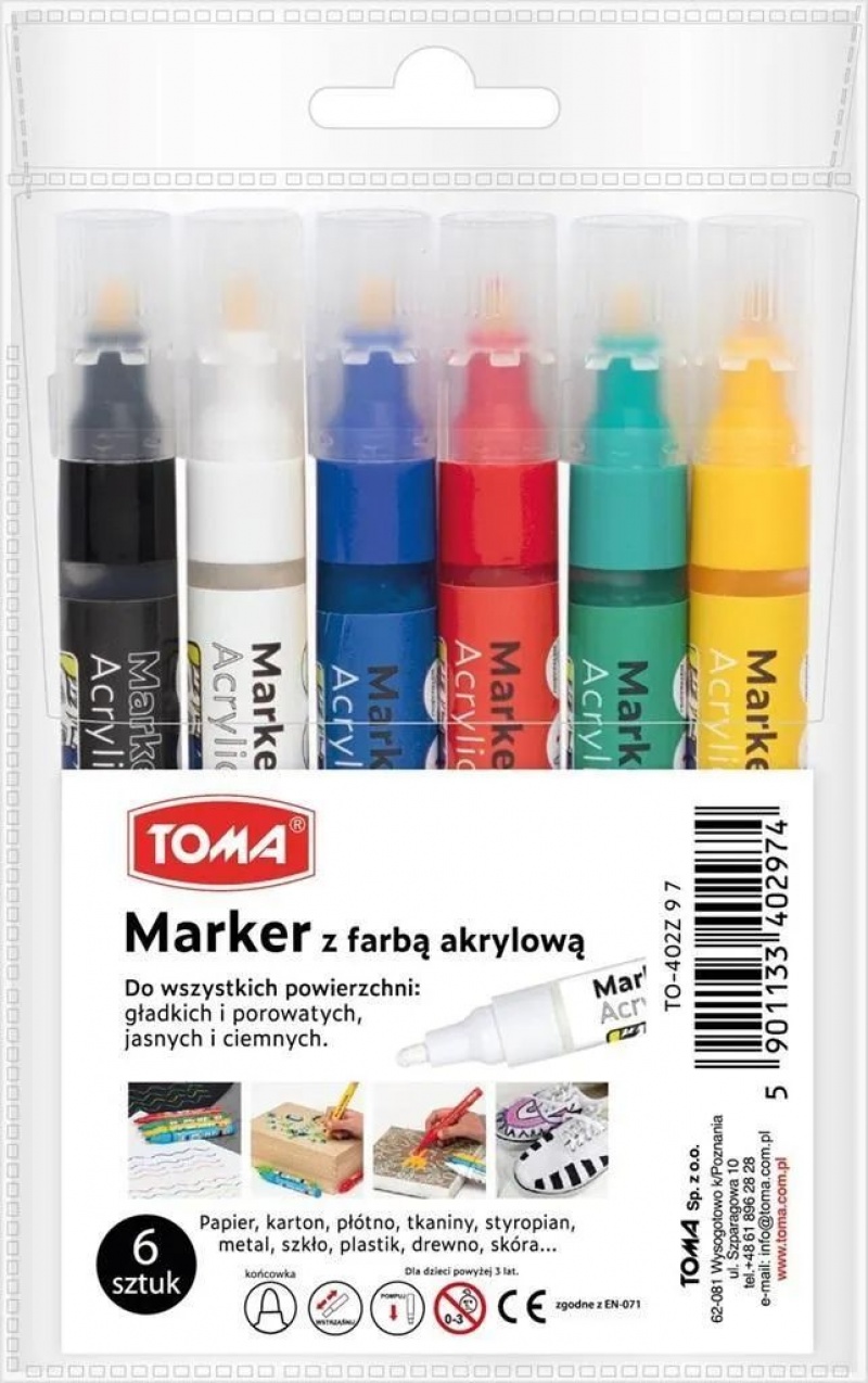 MARKER AKRYLOWY MIX 6KOL., Markery permanentne, Art. do pisania i korygowania