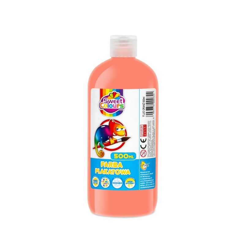 FARBA PLAKATOWA 500ML.SWEET COL.FLUO POMARAŃCZOWA, Farby, Plastyka