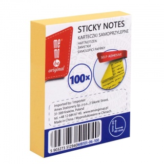 Memobe Bloczek samoprz.40x50mm.100k.ŻÓŁTY, Karteczki samoprzylepne, Galanteria papiernicza