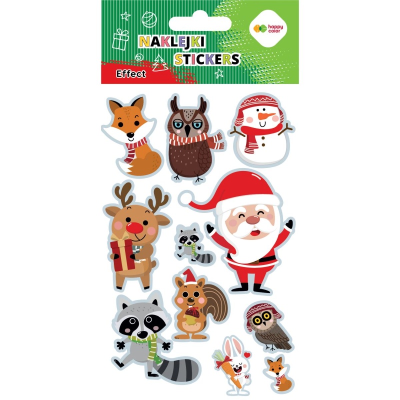 NAKLEJKI EFFECT-XMAS ANIMALS 10x20cm.H.COLOR, Naklejki, Art. kreatywne