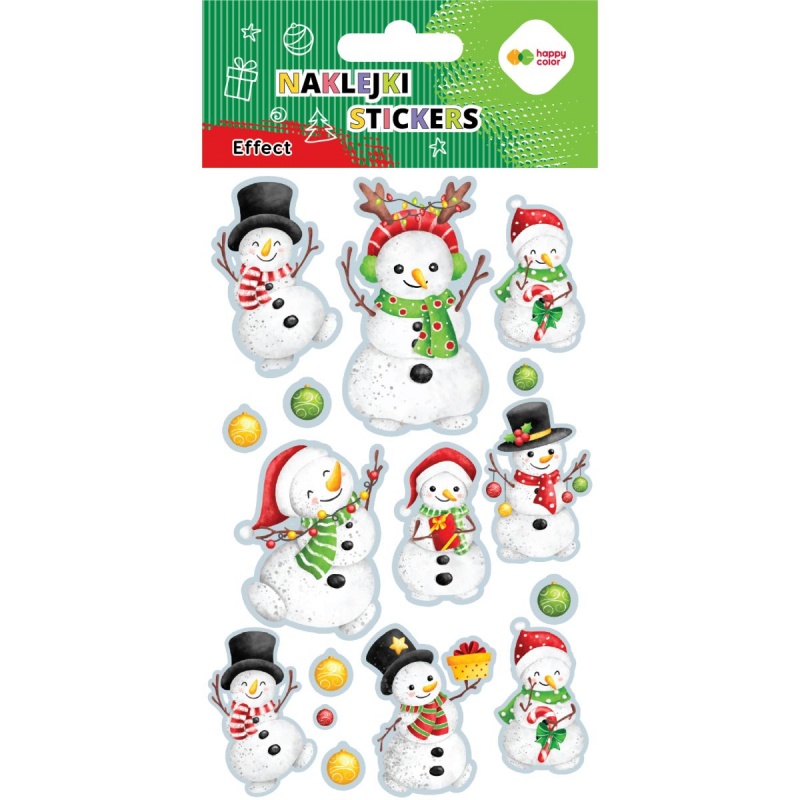 NAKLEJKI EFFECT-XMAS SNOWMAN 10x20cm.H.COLOR, Naklejki, Art. kreatywne