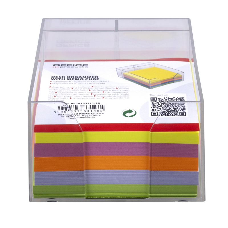 Przybornik na biurko OFFICE PRODUCTS, z kolorowymi karteczkami, plastikowy, transparentny, Przyborniki na biurko, Drobne akcesoria biurowe