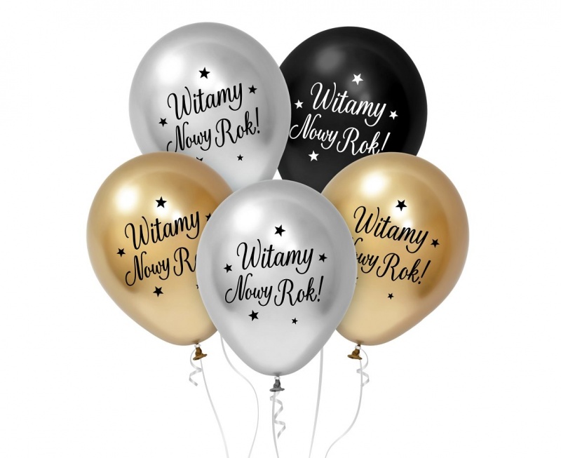 BALONY B&C WITAMY NOWY ROK 12" 5szt., Balony, Art. na okazje i przyjęcia