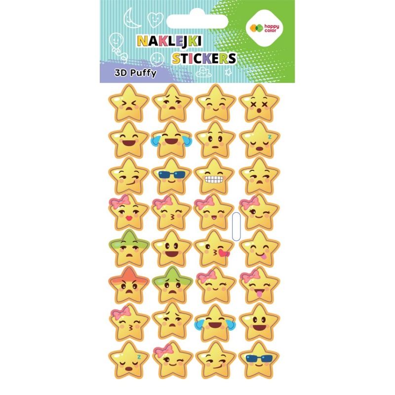 NAKLEJKI 3D PUFFY EMOTICON 10x20cm.H.COLOR, Naklejki, Art. kreatywne