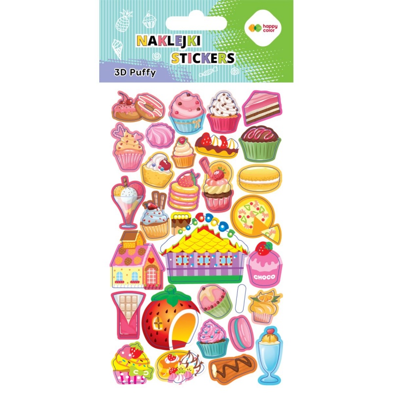 NAKLEJKI 3D PUFFY SWEETS 10x20cm.H.COLOR, Naklejki, Art. kreatywne