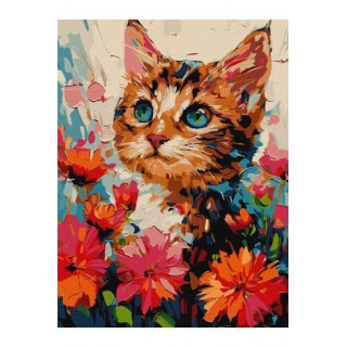 ZESTAW DO MAL PO NUMERACH KOT W KWIATACH 30X40CM, Zestawy kreatywne, Art. kreatywne