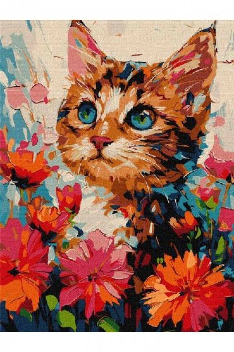 ZESTAW DO MAL PO NUMERACH KOT W KWIATACH 30X40CM, Zestawy kreatywne, Art. kreatywne
