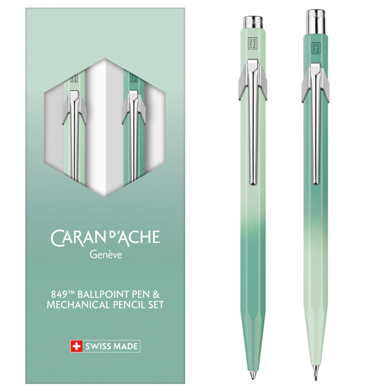 Pen set 849 and pencil 844 CARAN D'ACHE Misty Forest, in case, green