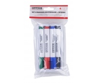 Zestaw 4 markerów z gąbką magnetyczną OFFICE PRODUCTS, do tablic suchościeralnych, mix kolorów, Markery, Artykuły do pisania i korygowania