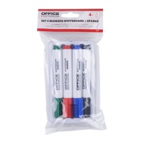 Zestaw 4 markerów z gąbką magnetyczną OFFICE PRODUCTS, do tablic suchościeralnych, mix kolorów, Markery, Artykuły do pisania i korygowania
