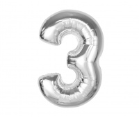 BALON FOLIOWY SMART CYFRA 3 SREBRNA 92cm.