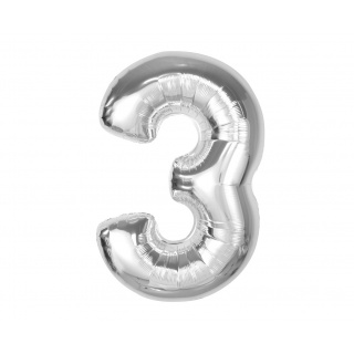 BALON FOLIOWY SMART CYFRA 3 SREBRNA 92cm., Balony, Art. na okazje i przyjęcia