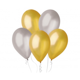 BALONY GM90 METAL 10" ZŁOTE I SREBRNE 50szt., Balony, Art. na okazje i przyjęcia