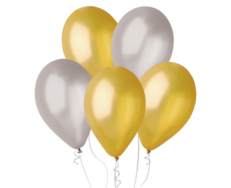 BALONY GM90 METAL 10" ZŁOTE I SREBRNE 50szt., Balony, Art. na okazje i przyjęcia