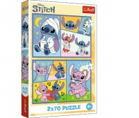 Puzzle 2x70 - Ze Stitchem nie ma nudy !!, 2w1, Puzzle