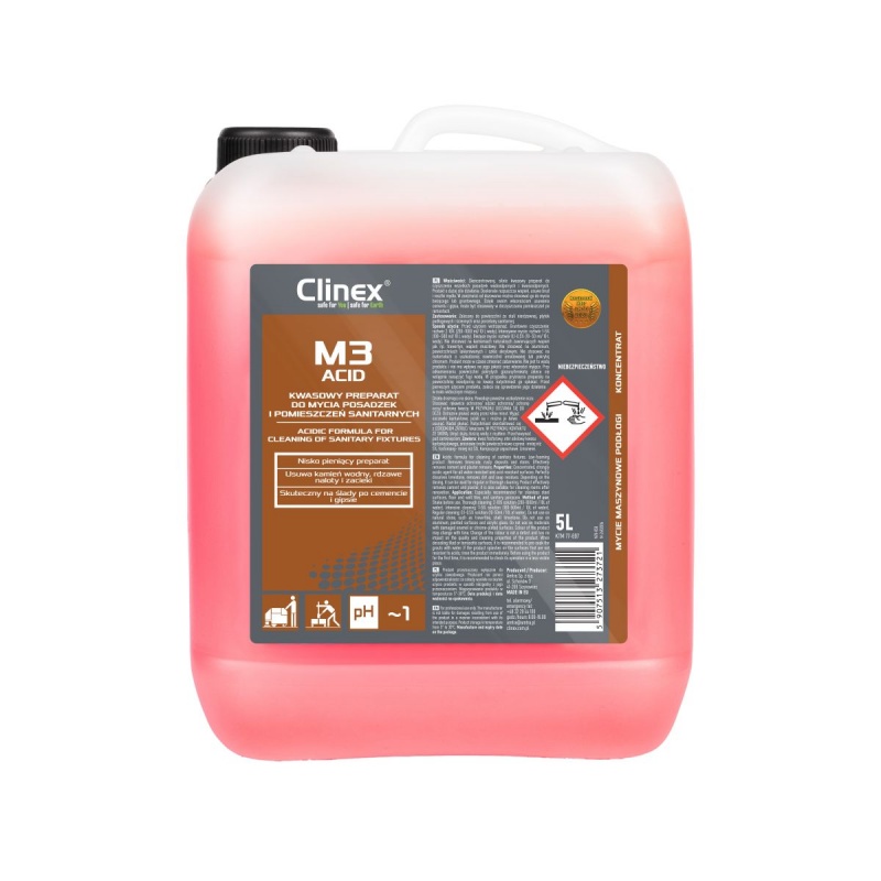 Preparat CLINEX M3 Acid, do mycia posadzek i pomieszczeń sanitarnych, 5l, Środki czyszczące, Artykuły higieniczne i dozowniki