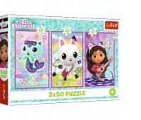 Puzzle 3x50 - Poznajcie Gabby i kot !!, 3w1, Puzzle