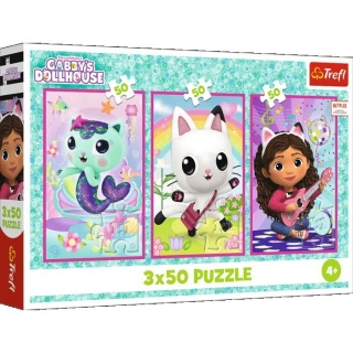 Puzzle 3x50 - Poznajcie Gabby i kot !!, 3w1, Puzzle